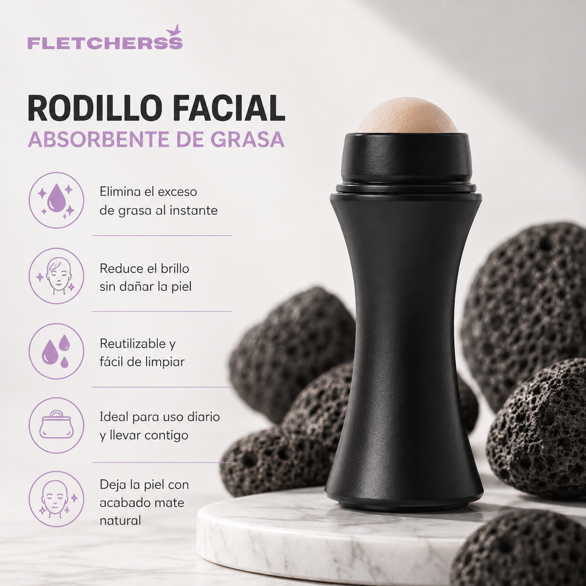 Rodillo facial absorbente de grasa